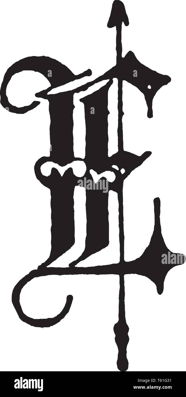 Une vieille lettre anglaise e texte fantaisie, vintage dessin ou gravure illustration Illustration de Vecteur