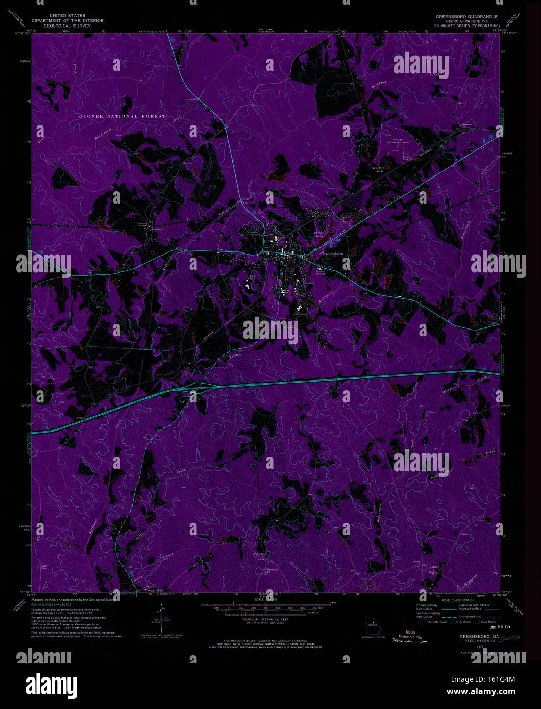 Carte TOPO USGS Géorgie GA Greensboro 2458161972 24000 Restauration inversé Banque D'Images