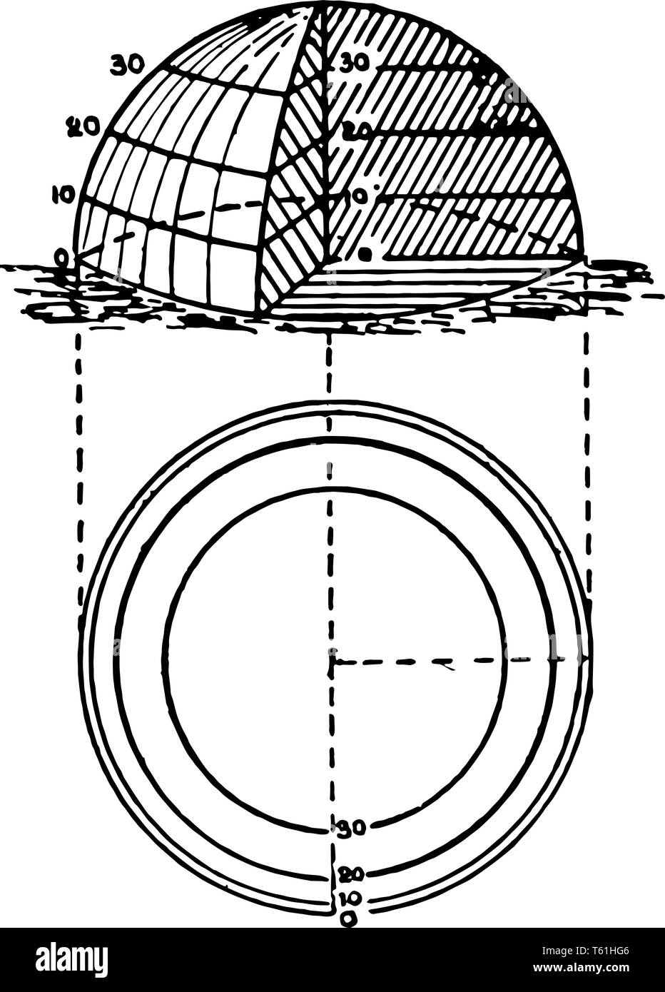 Les formes d'un demi-cercle sont la progression de cercles, largement séparées près de l'intérieur et très proche à la base, le dessin des lignes vintage Illustration de Vecteur