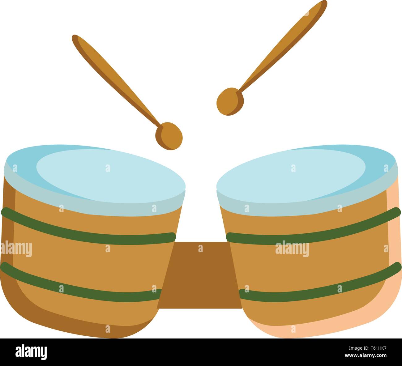 Une couleur jaune et bleu bongo tambour avec deux baguettes de tambour, Scénario, dessin en couleur ou d'illustration. Illustration de Vecteur