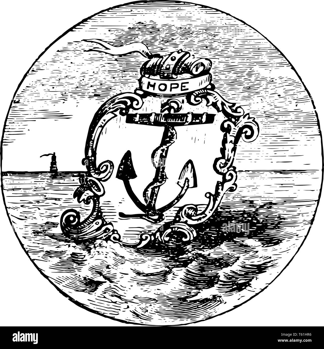 Le sceau officiel de l'état américain de Rhode Island en 1889 cette forme du cercle a joint de protection avec voile d'ESPOIR est écrit en haut du bouclier, il als Illustration de Vecteur