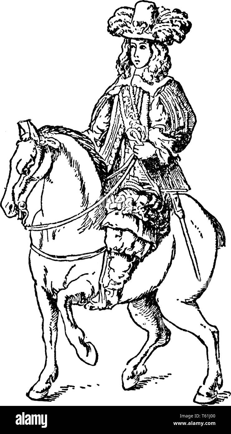 Squire de chevalier de l'équitation à cheval, baignoire vintage dessin ou gravure illustration Illustration de Vecteur