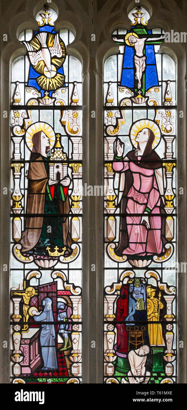 Saint Edith et Sainte Monica vitrail 1952 par Harry Stammers ( 1902-1969) Église de Saint Mary, Wilton, Wiltshire, England, UK Banque D'Images