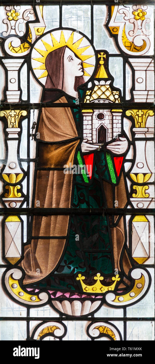 Saint Edith vitrail 1952 par Harry Stammers ( 1902-1969) Église de Saint Mary, Wilton, Wiltshire, England, UK Banque D'Images