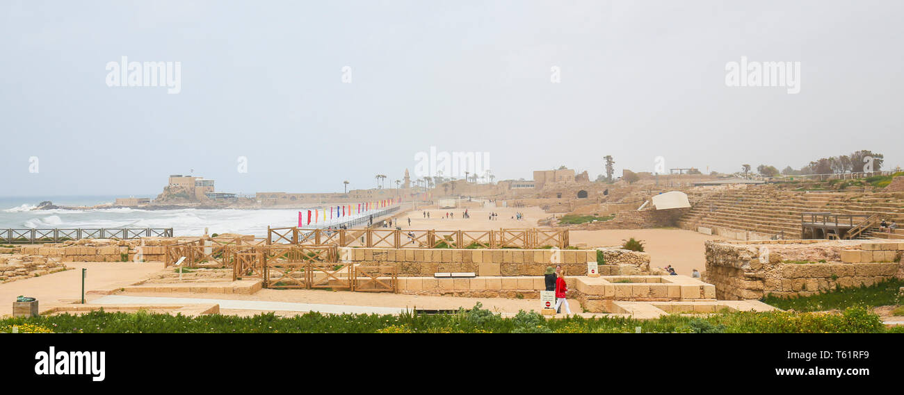 Hippodrome dans les ruines de l'ancienne ville romaine Césarée sur la côte méditerranéenne en Israël Banque D'Images