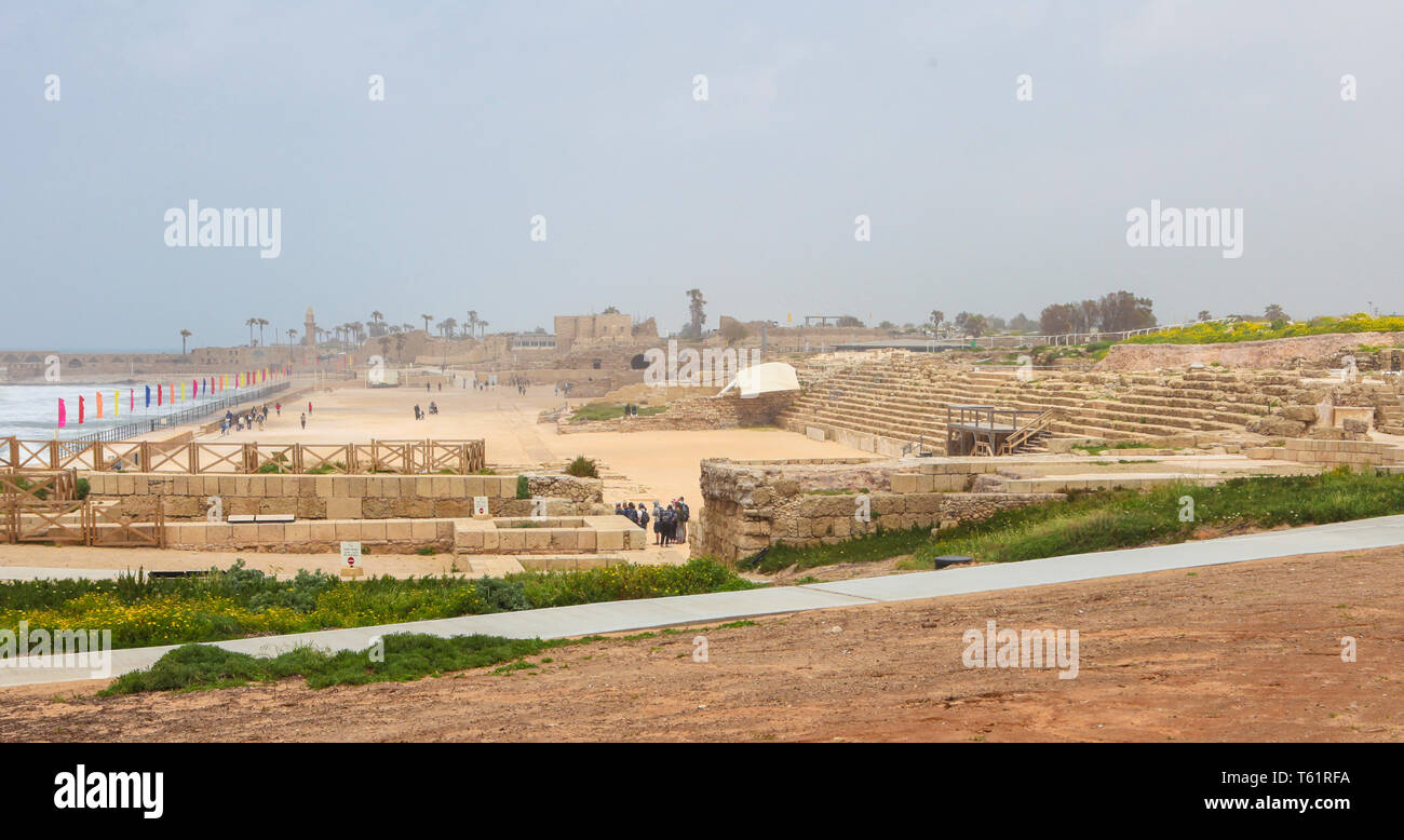 Hippodrome dans les ruines de l'ancienne ville romaine Césarée sur la côte méditerranéenne en Israël Banque D'Images