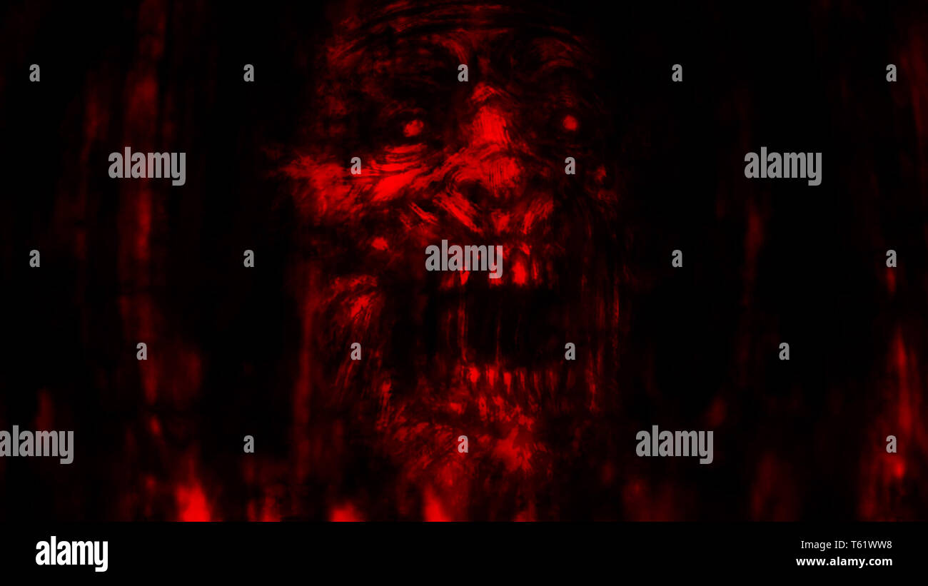 L'Abstraction face zombie sur fond noir. Illustration de genre d'horreur. Caractère monstre effrayant visage. Banque D'Images