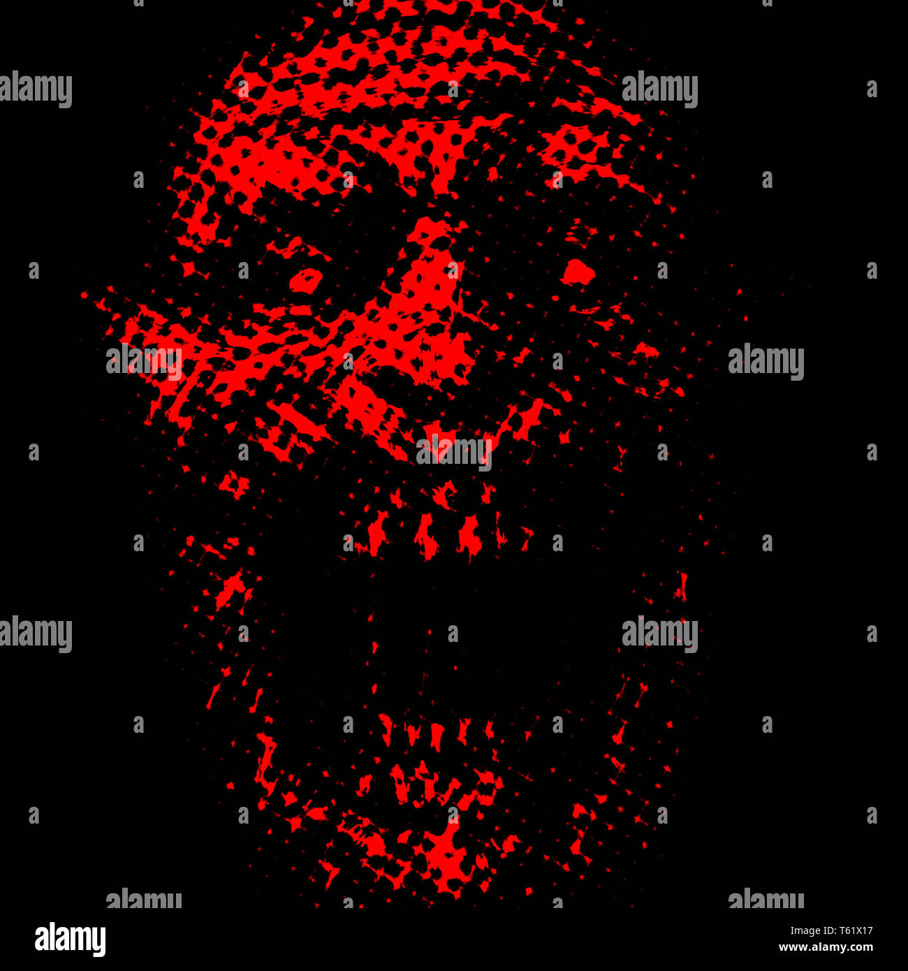 L'Abstraction face zombie sur fond noir. La couleur rouge. Illustration de genre d'horreur. Caractère monstre effrayant visage. Banque D'Images