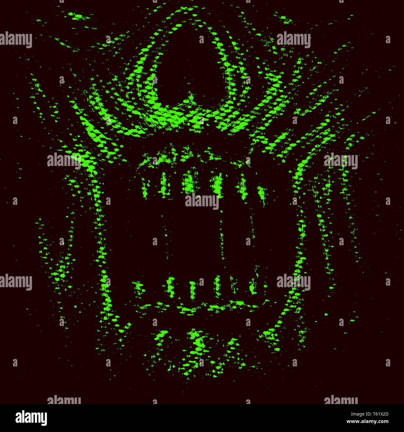 L'Abstraction face zombie. Illustration de genre d'horreur. Caractère monstre effrayant visage. La couleur verte. Banque D'Images
