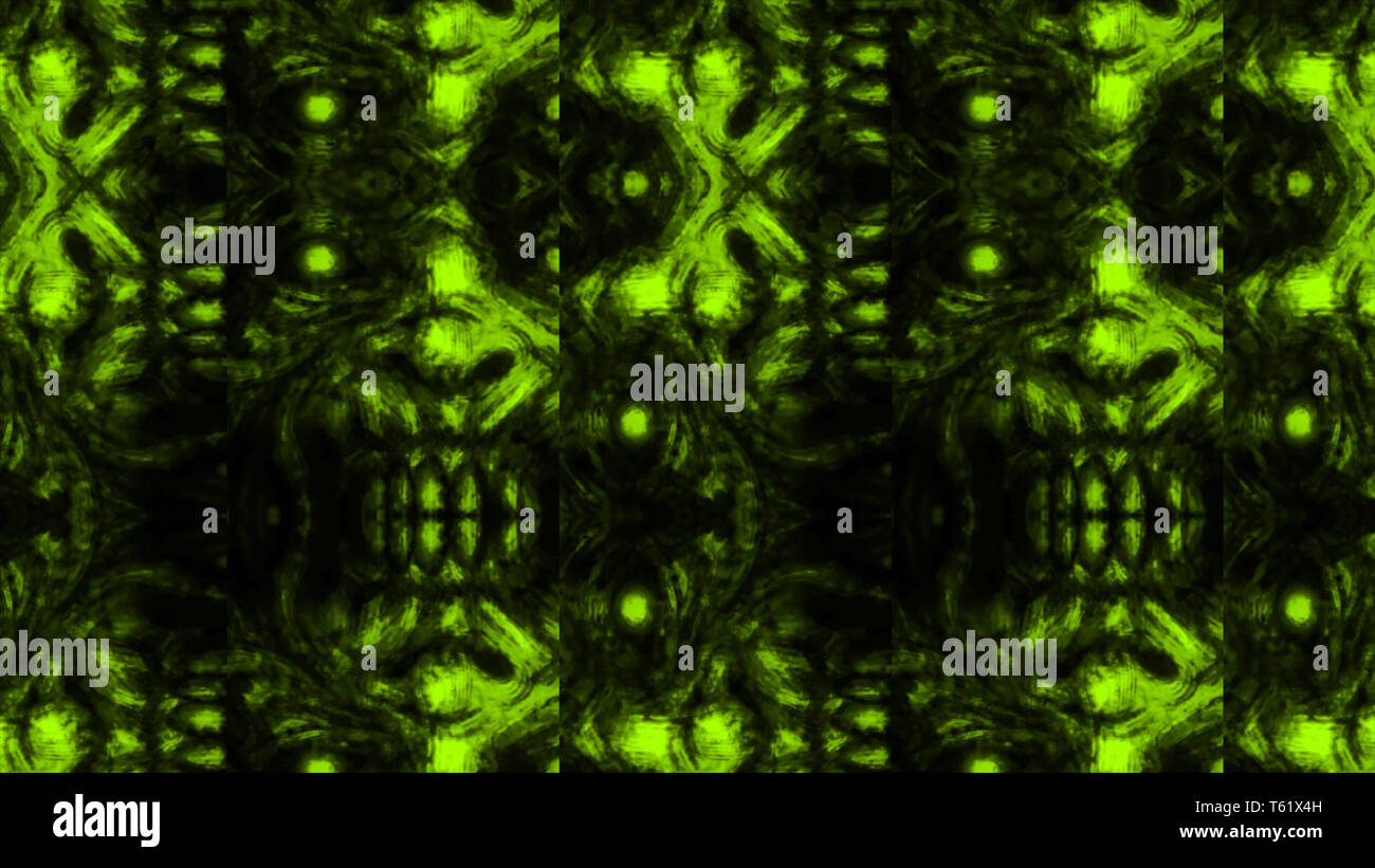 Zombie effrayant visage motif sur fond noir. Illustration de genre d'horreur. L'Abstraction. caractère monster La couleur verte. Banque D'Images
