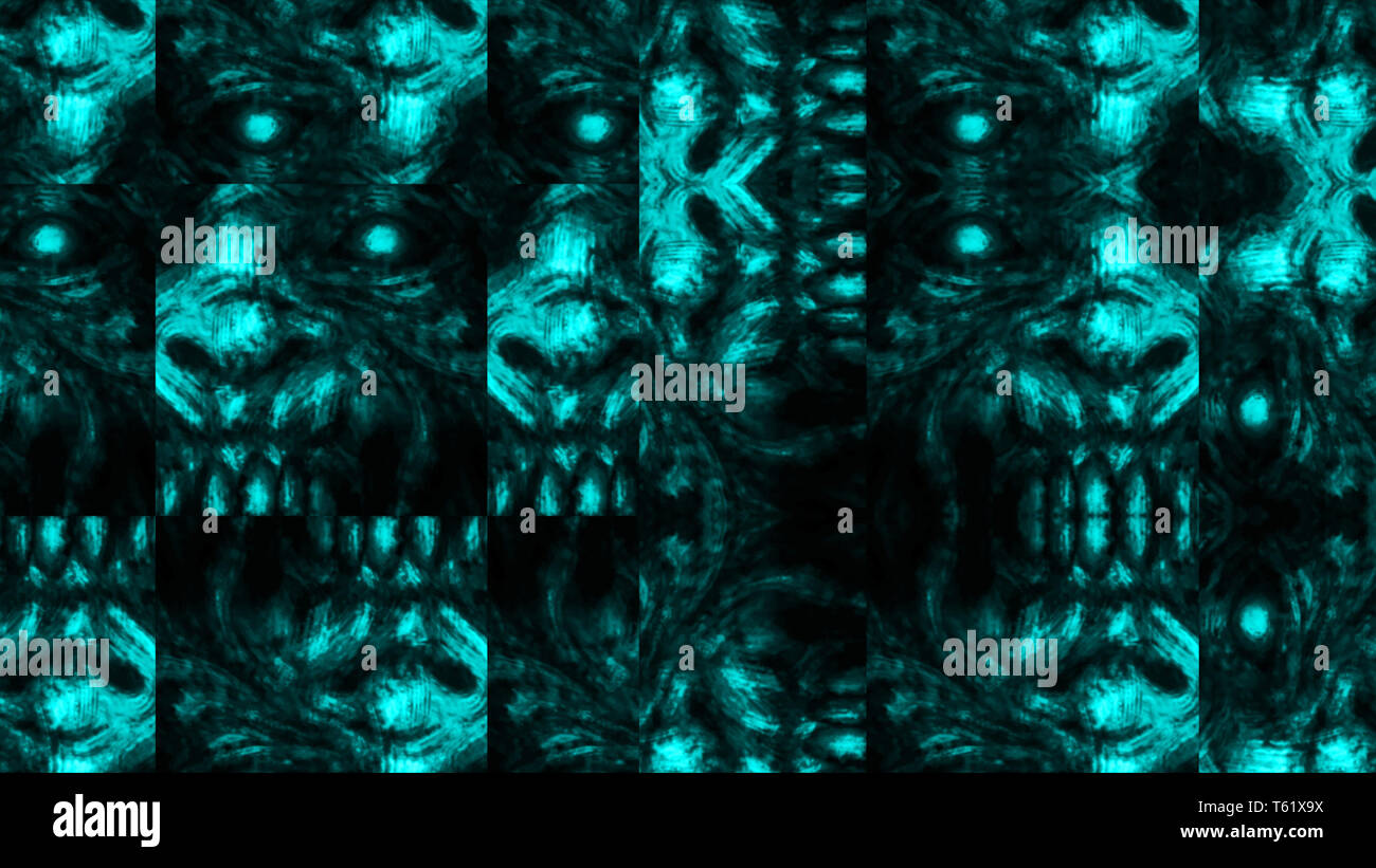 Zombie effrayant visage motif sur fond noir. Illustration de genre d'horreur. L'Abstraction. caractère monster Banque D'Images