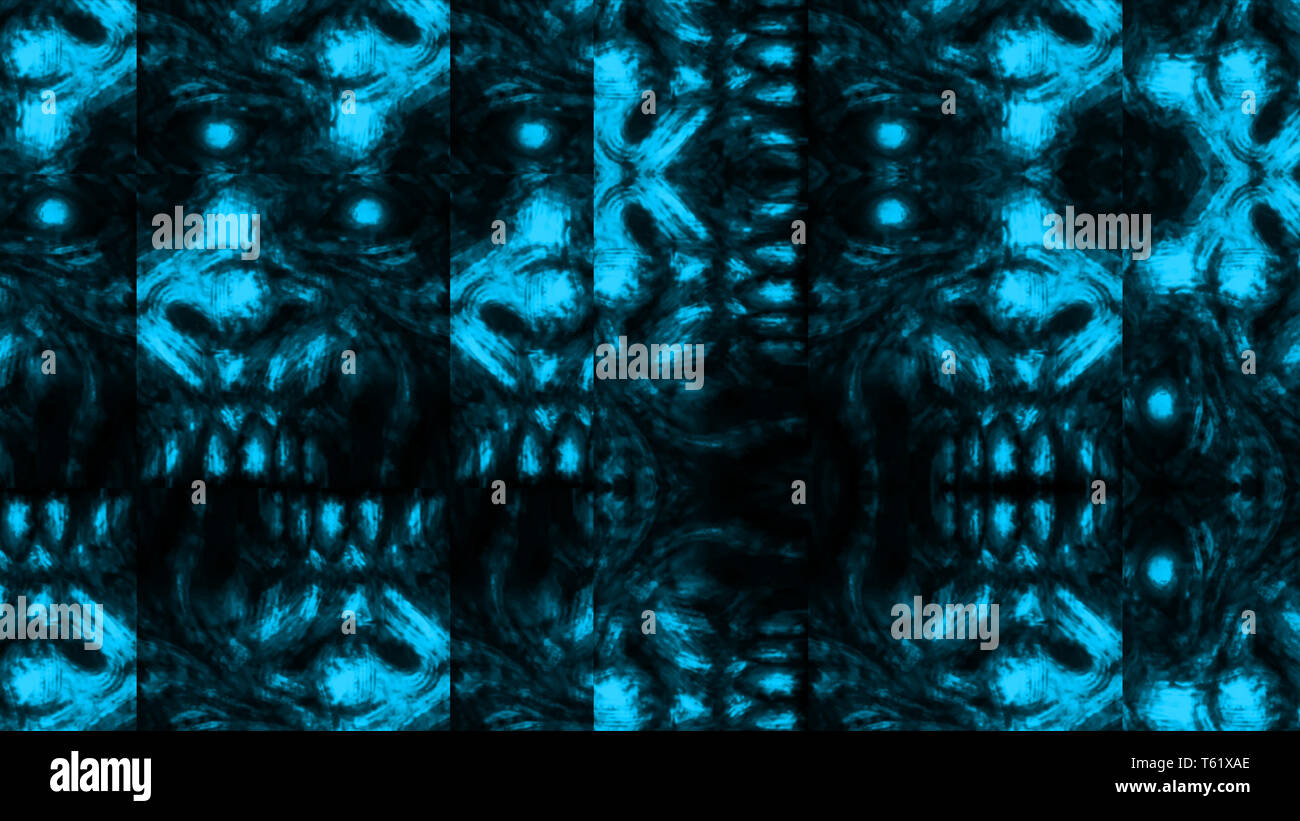 Zombie effrayant visage motif sur fond noir. Illustration de genre d'horreur. L'Abstraction. caractère monster Banque D'Images