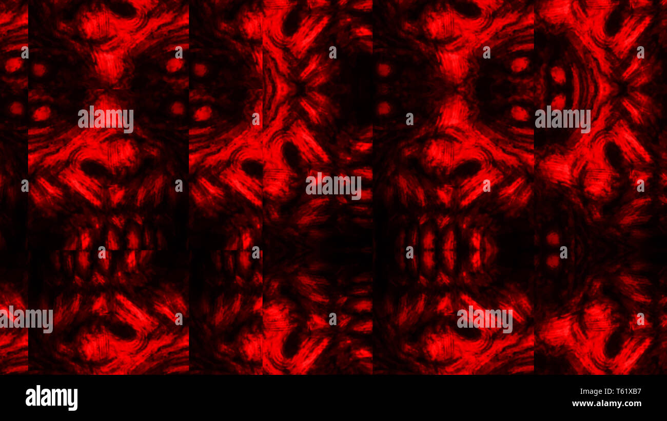 Zombie effrayant visage motif sur fond noir. Illustration de genre d'horreur. L'Abstraction. caractère monster La couleur rouge. Banque D'Images