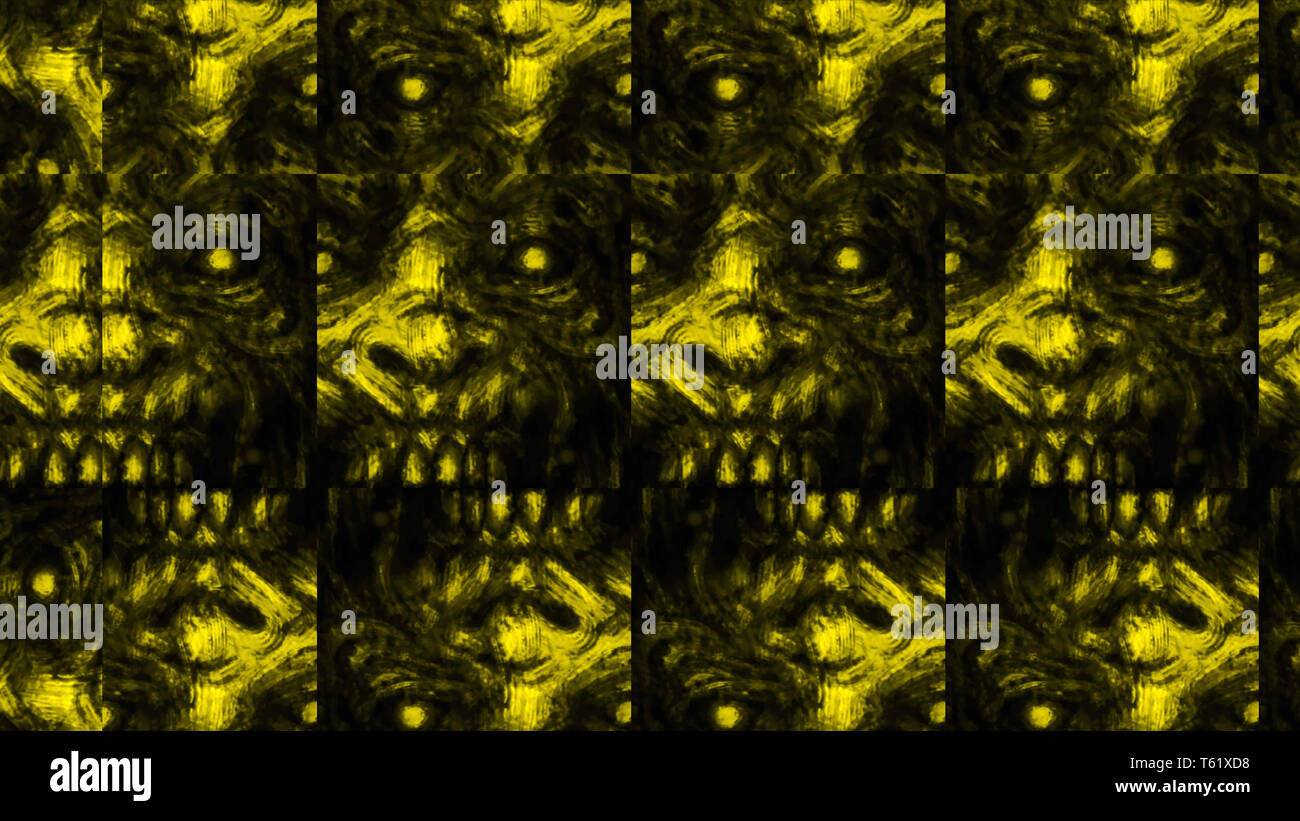 Zombie effrayant visage motif sur fond noir. Illustration de genre d'horreur. L'Abstraction. caractère monster Banque D'Images