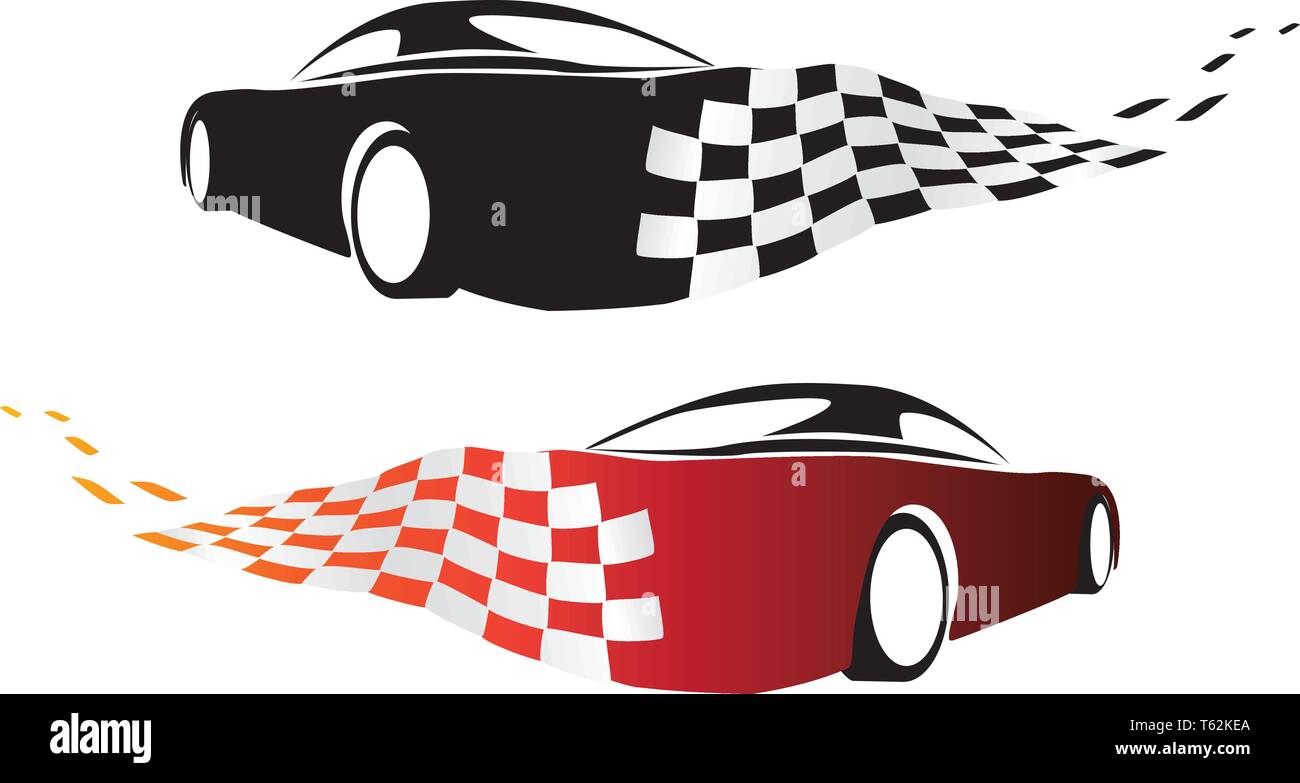Vector illustration d'une voiture ou de glissement à la dérive sur un fond blanc avec drapeau à damier Illustration de Vecteur