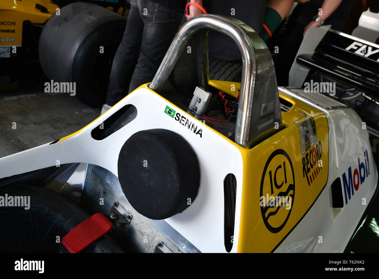 Imola, 27 avril 2019 Historique 1983 : F1 Williams FW08 Voiture d'essai ex Ayrton Senna dans la case lors de Minardi jour Historique 2019 au circuit d'Imola en Italie. Banque D'Images