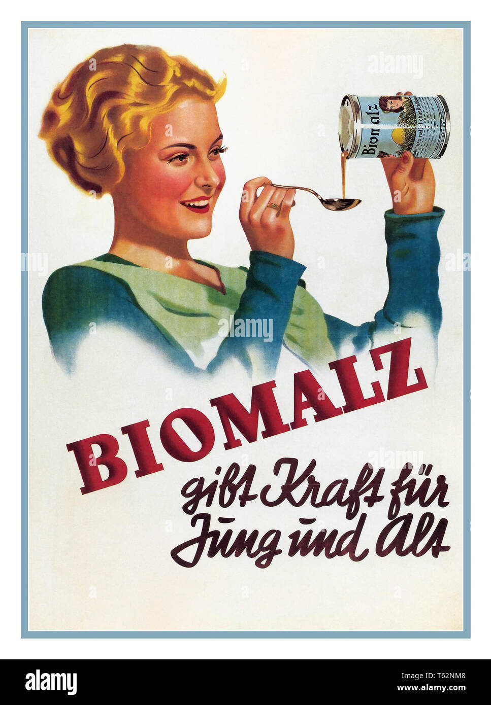 Biomalz allemand des années 1920 et l'Autriche affiche publicitaire ancienne Affiche publicitaire ancienne pour un brevet allemand supplément nutritionnel de santé de malt produit. Banque D'Images