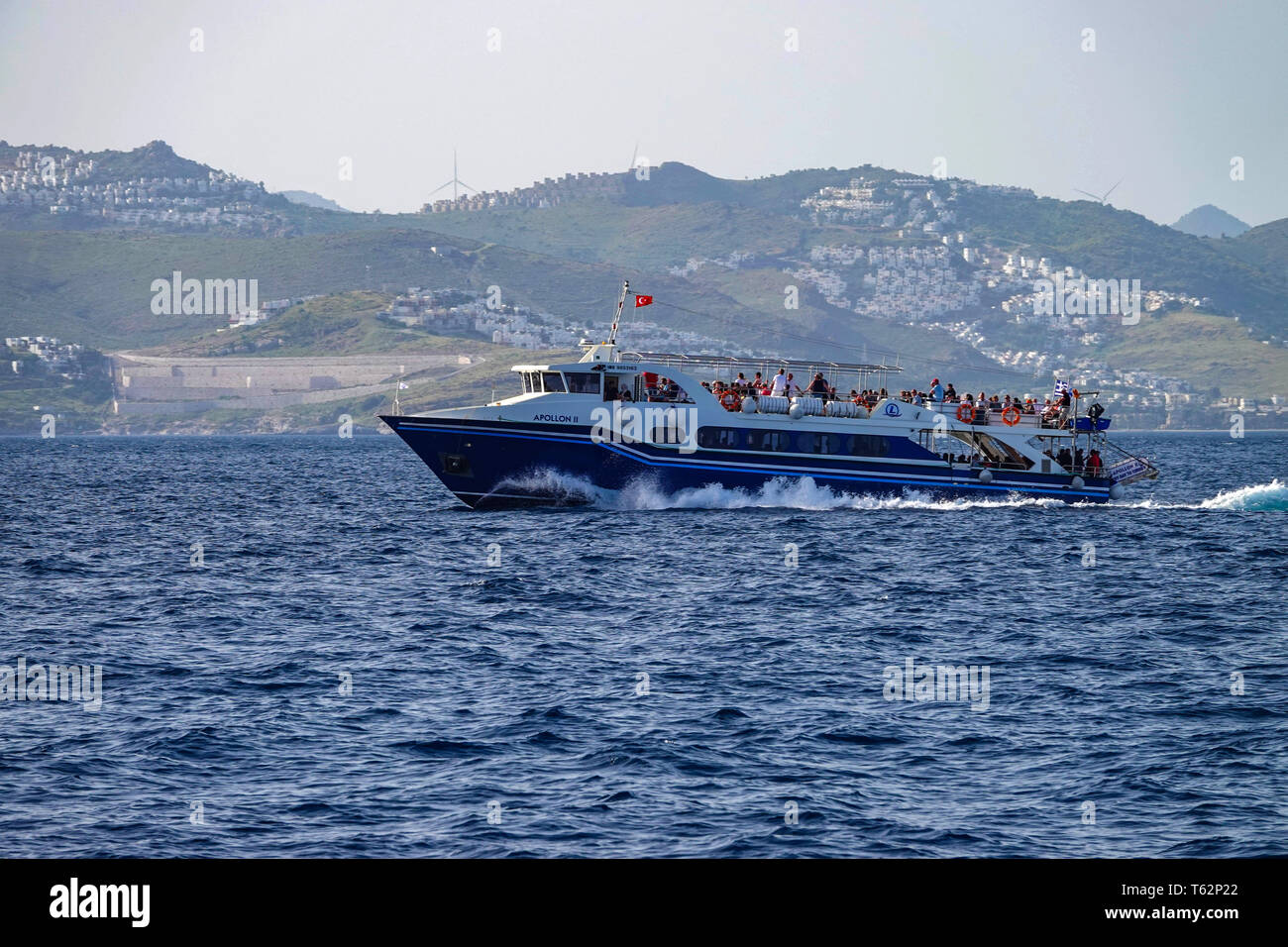 Apollon fast ferry II voyageant entre destination de vacances Bodrum, Turquie et de la ville de Kos, Kos, île de Kos, Grèce Banque D'Images
