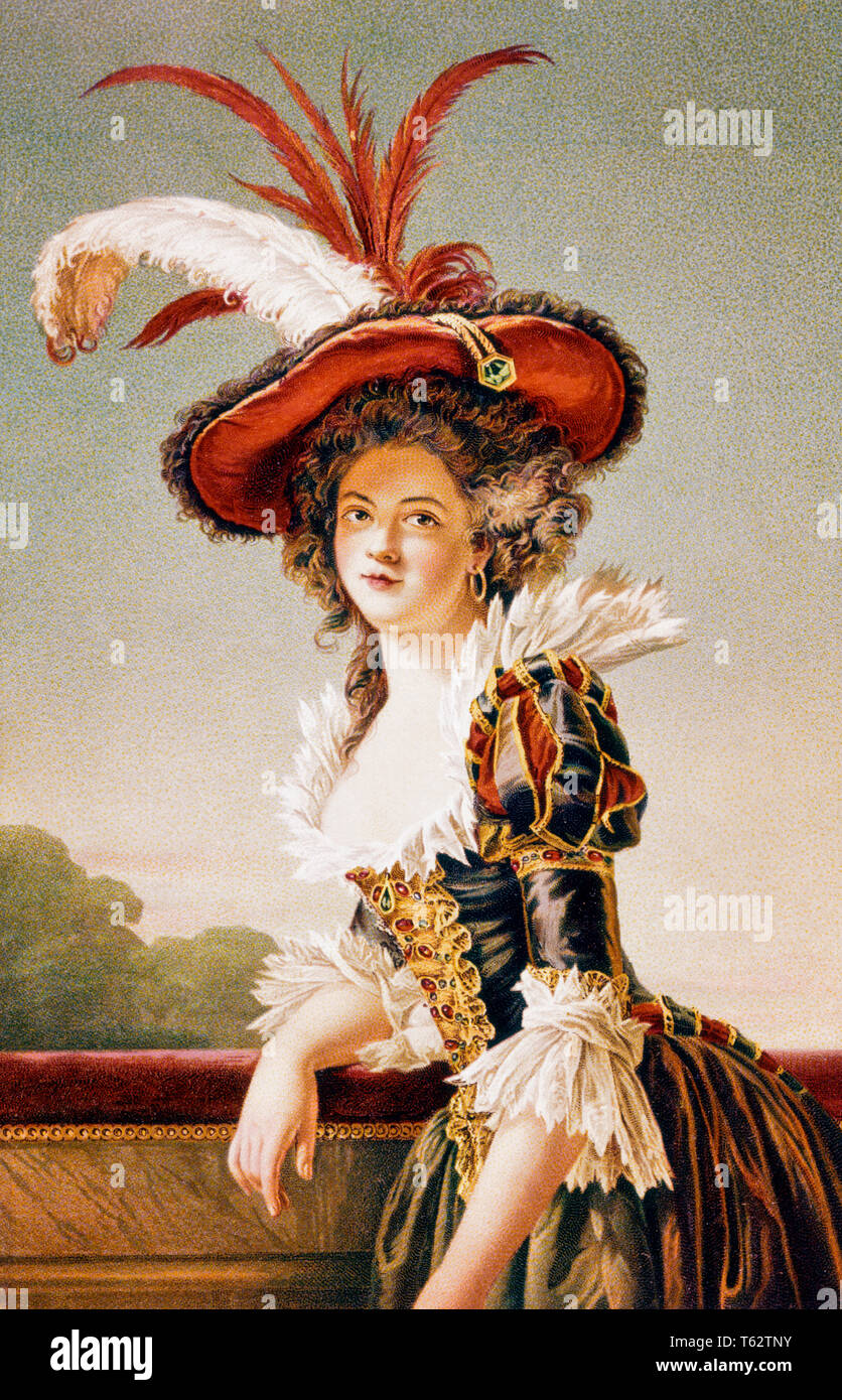 1700s 1750s femme vêtue DE LA HAUTEUR DE LA MODE du 18ème siècle à la caméra est à LOUISE ÉLISABETH DE FRANCE, SŒUR DE LOUIS XVI - ka3132 HAR001 HARS VOLANTS PLUMES D'AUTRUCHE élégants panaches LOUISE FASHIONS 1700s 1750s 18ème siècle, l'origine ethnique caucasienne DECOLLETAGE HAR001 LOUIS XVI Old Fashioned Banque D'Images