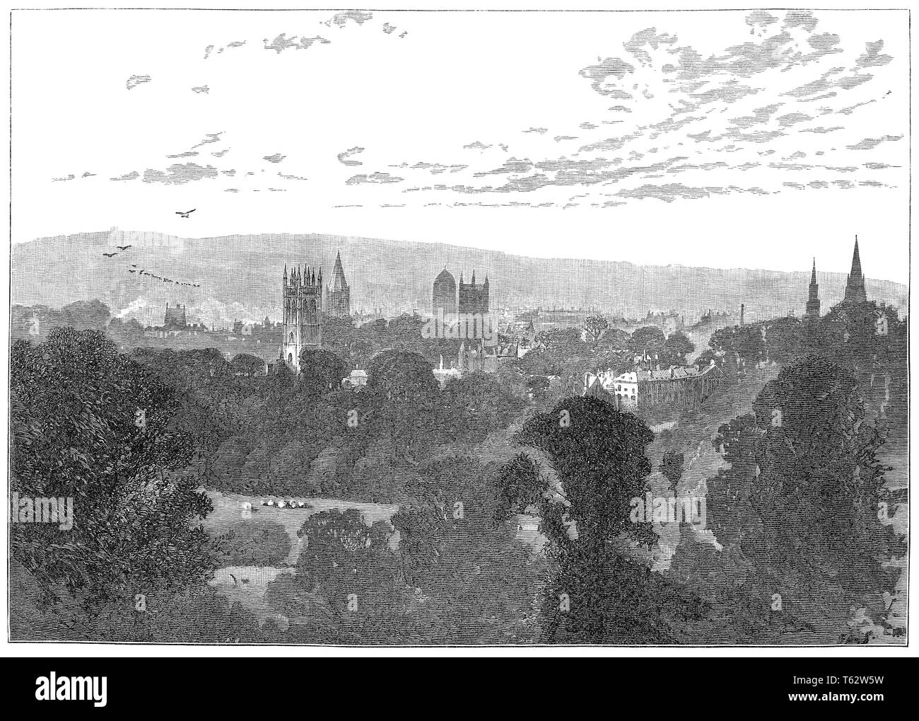 Gravure de 1891 la ville d'Oxford de Headington Hill dans l'Oxfordshire, Angleterre. Banque D'Images