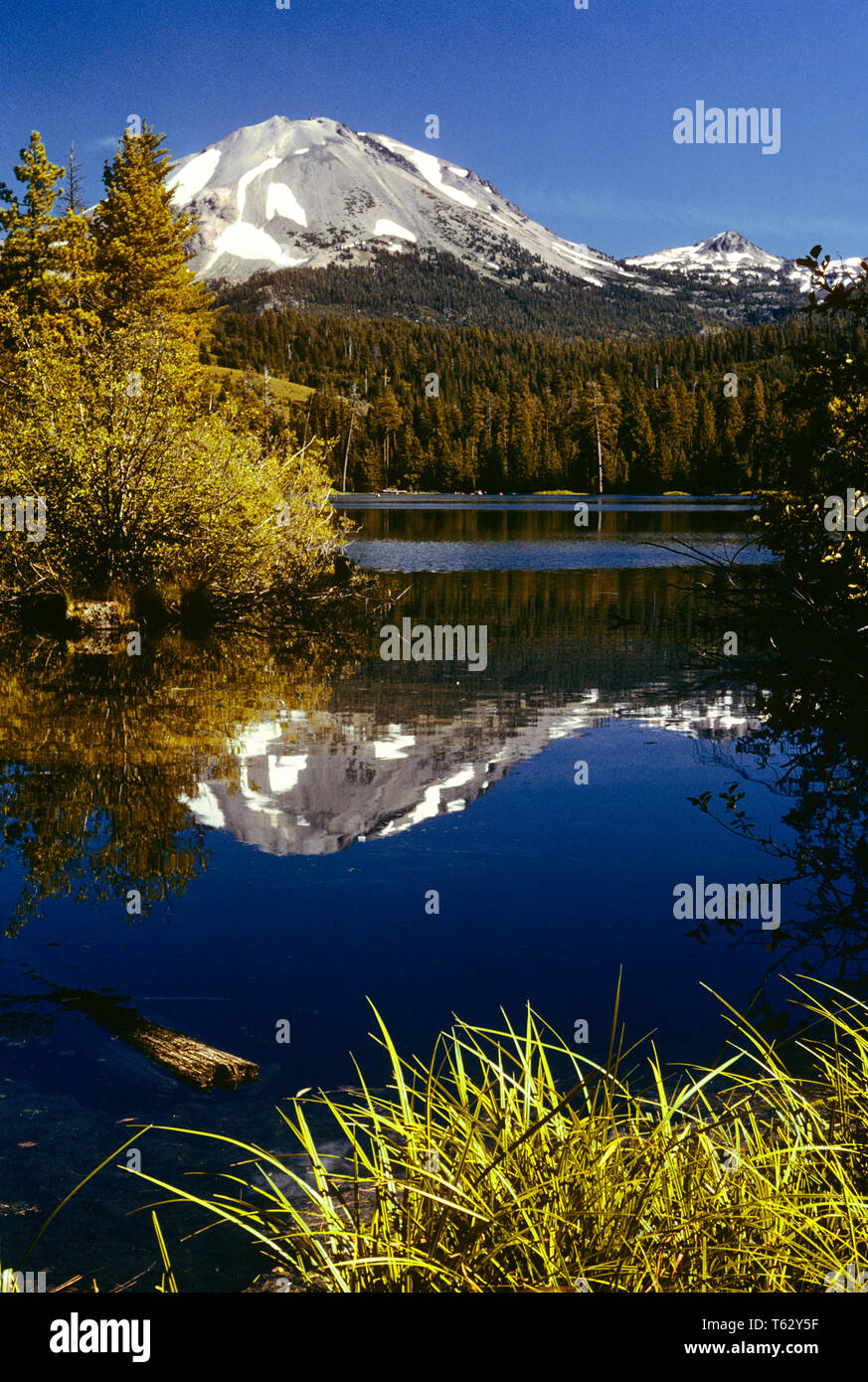 Des années 1990, le lac Helen ET PIC LASSEN LASSEN VOLCANIC NATIONAL PARK CALIFORNIA USA - KR98904 RSS001 HARS ARBRES ÉCOLOGIE DE LA CÔTE OUEST DU PARC NATIONAL D'ÉCHAPPEMENT GRIS CLAIR POUR L'ENVIRONNEMENT VISTA PIC de l'OCÉAN PACIFIQUE PROTÉGÉ CONIFÈRE PIN SEREINE CORRECT ÉCOLOGIQUEMENT PLUS GRAND SAPIN CROQUANT PURETÉ PURE VIERGE enneigée de la Californie voyage préservée de toute pollution Banque D'Images