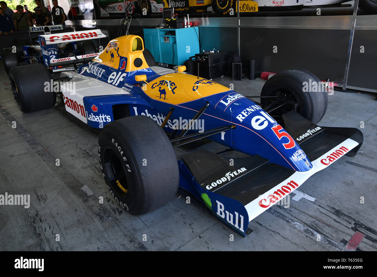 Imola, 27 avril 2019 Historique 1992 : F1 Williams FW14B ex Riccardo Patrese - Nigel Mansell au cours de Minardi jour Historique 2019 au circuit d'Imola Banque D'Images