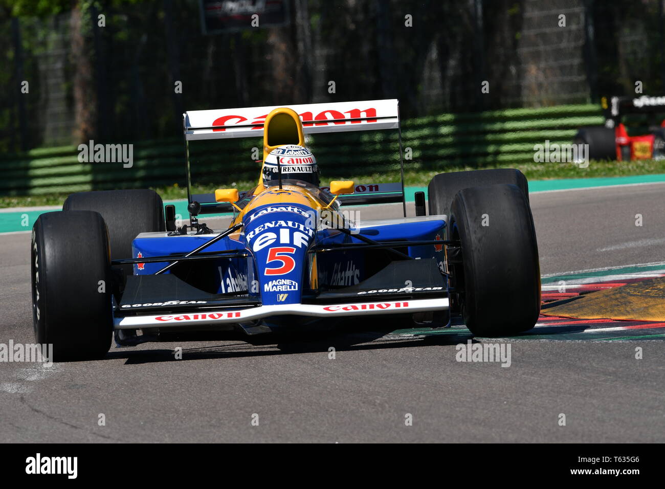 Imola, 27 avril 2019 Historique 1992 : F1 Williams FW14B ex Riccardo Patrese - Nigel Mansell au cours de Minardi jour Historique 2019 au circuit d'Imola Banque D'Images