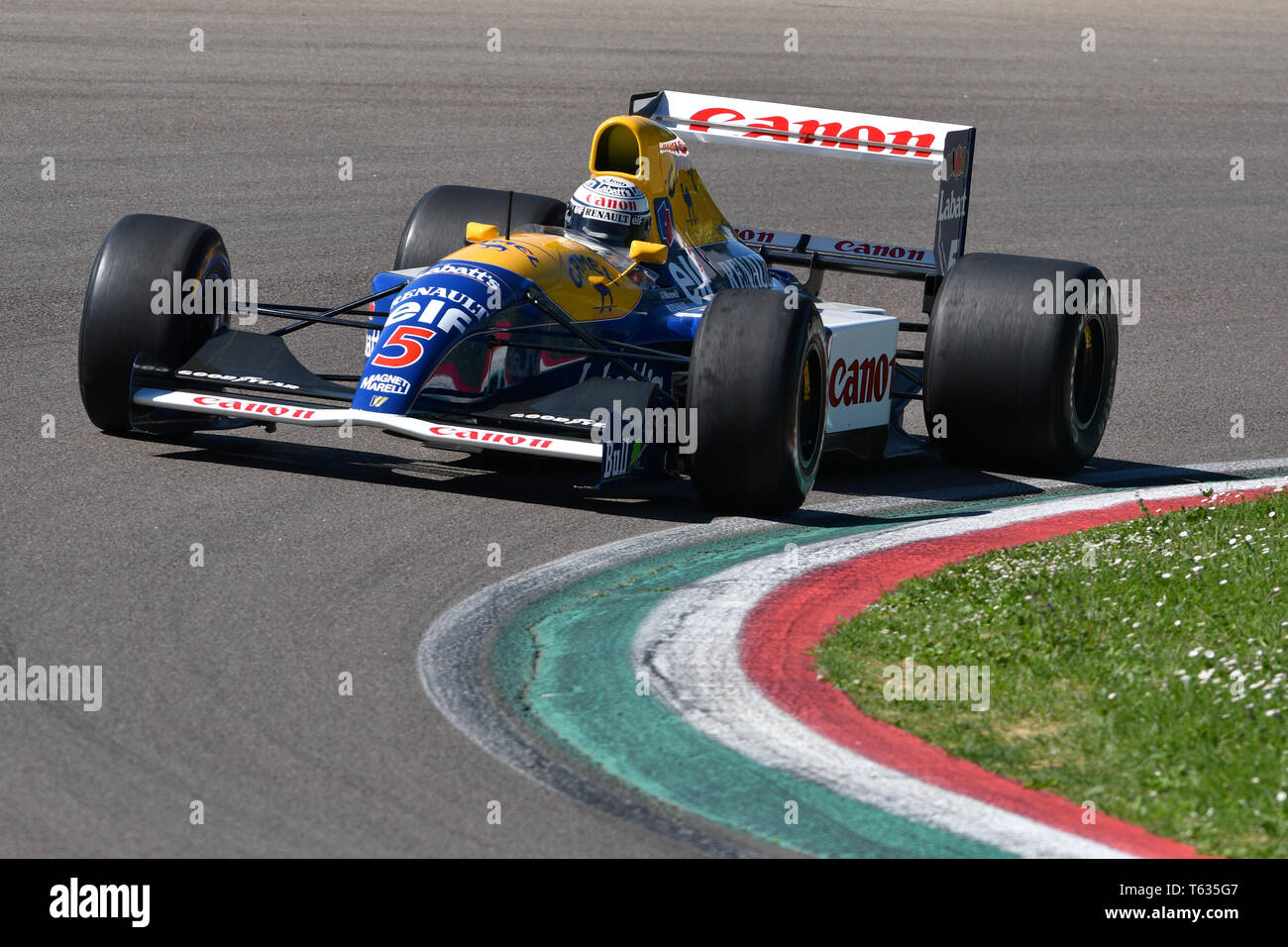 Imola, 27 avril 2019 Historique 1992 : F1 Williams FW14B ex Riccardo Patrese - Nigel Mansell au cours de Minardi jour Historique 2019 au circuit d'Imola Banque D'Images
