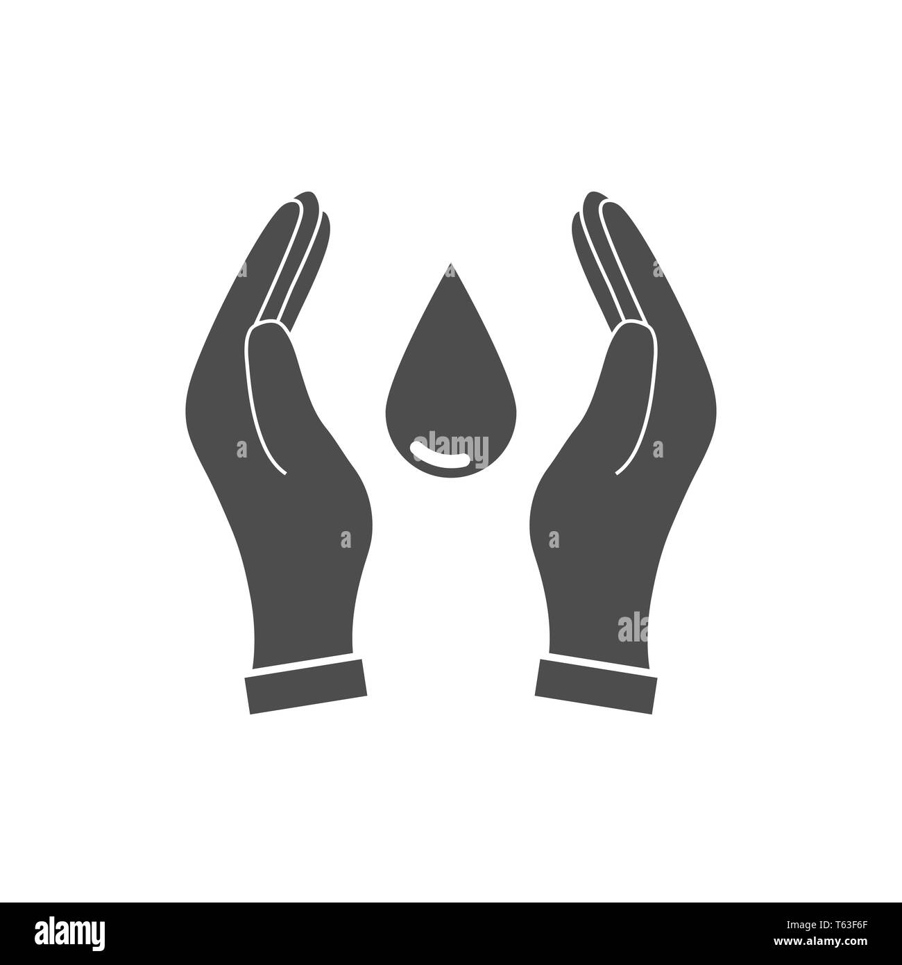 Illustration vectorielle, modèle plat. Économiser de l'eau signe. L'icône de la main tient l'eau goutte Illustration de Vecteur