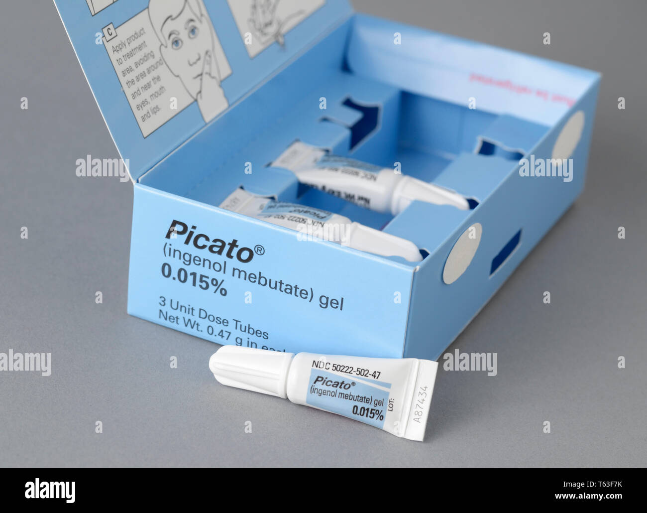 Picato Ingenol Mebutate gel pour la pré-cancer de la peau Les kératoses actiniques Banque D'Images