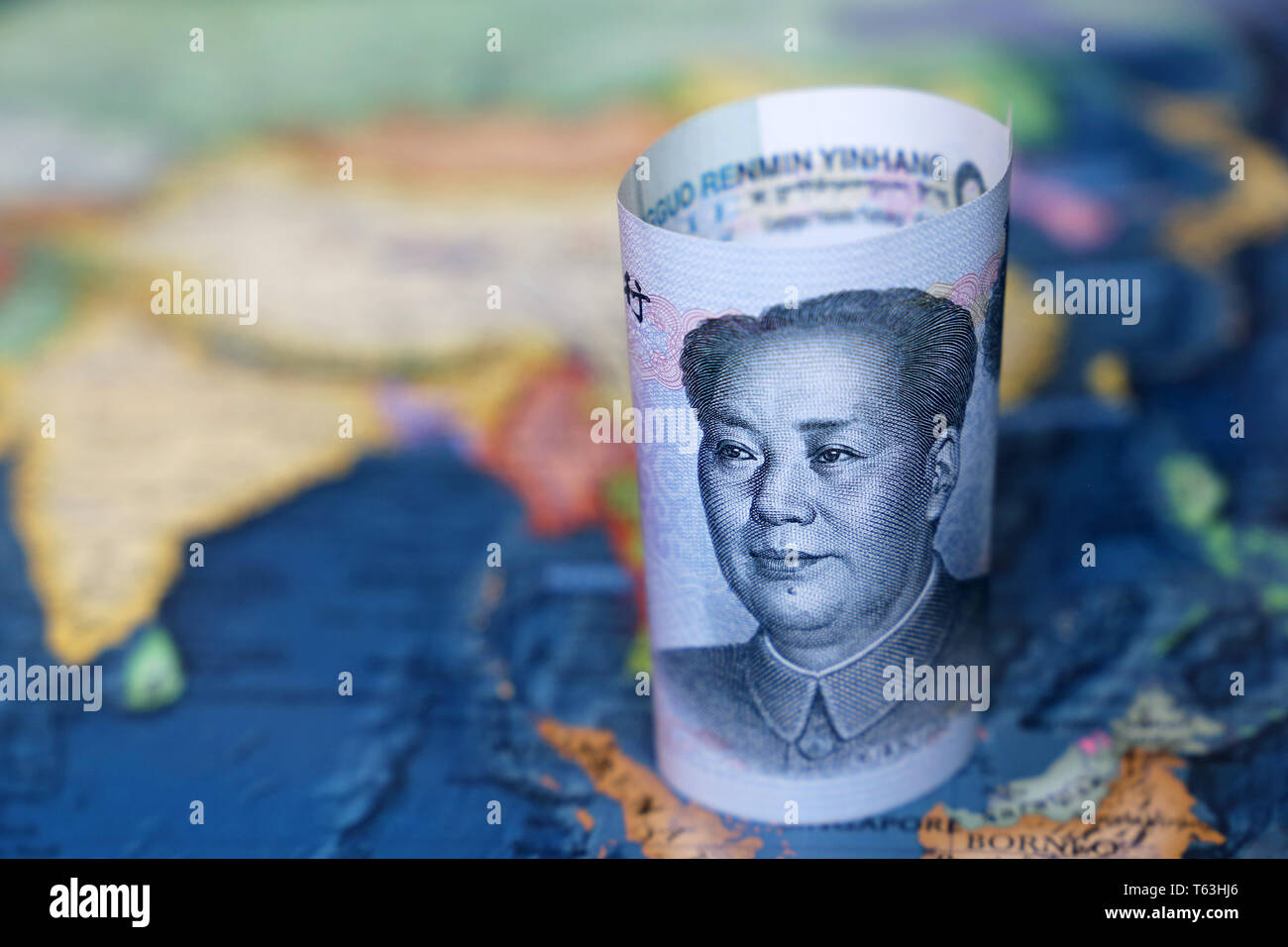 Yuan sur la carte de l'Asie du sud-est et en Indonésie. Concept pour le chinois et l'économie asiatique, du tourisme, d'investissements et de commerce. Banque D'Images