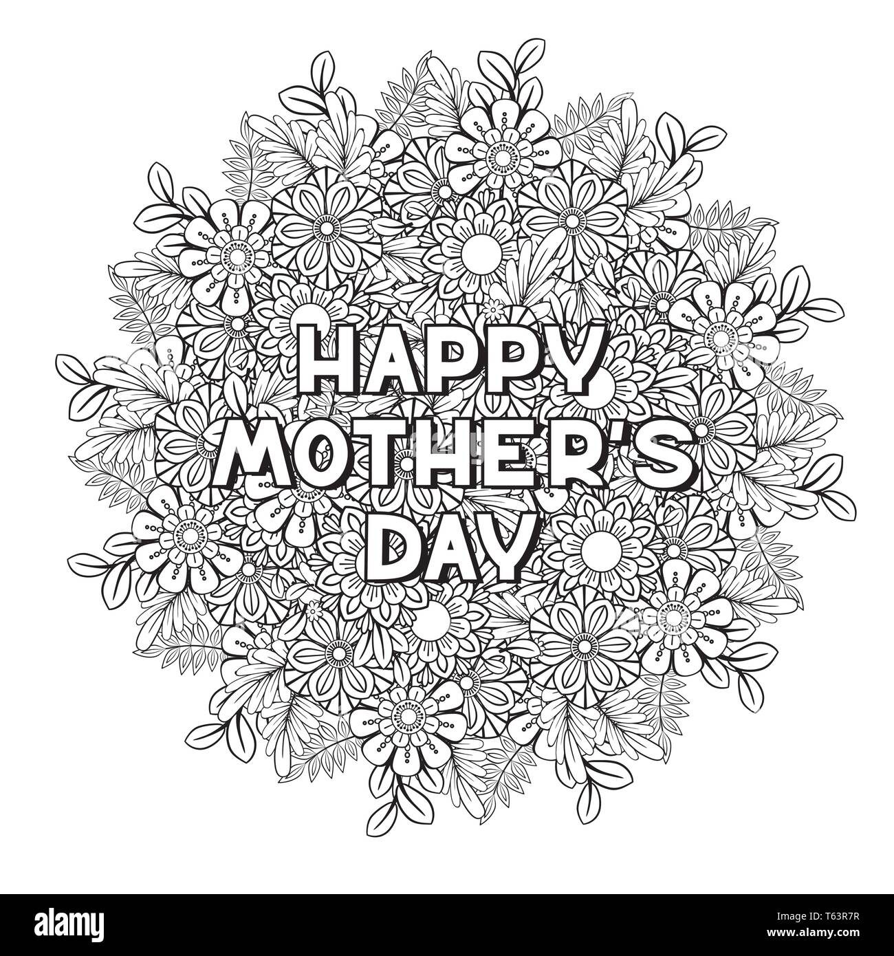 Heureuse Fête des coloriages à colorier pour les adultes. Vector illustration noir et blanc. Isolé sur fond blanc Illustration de Vecteur