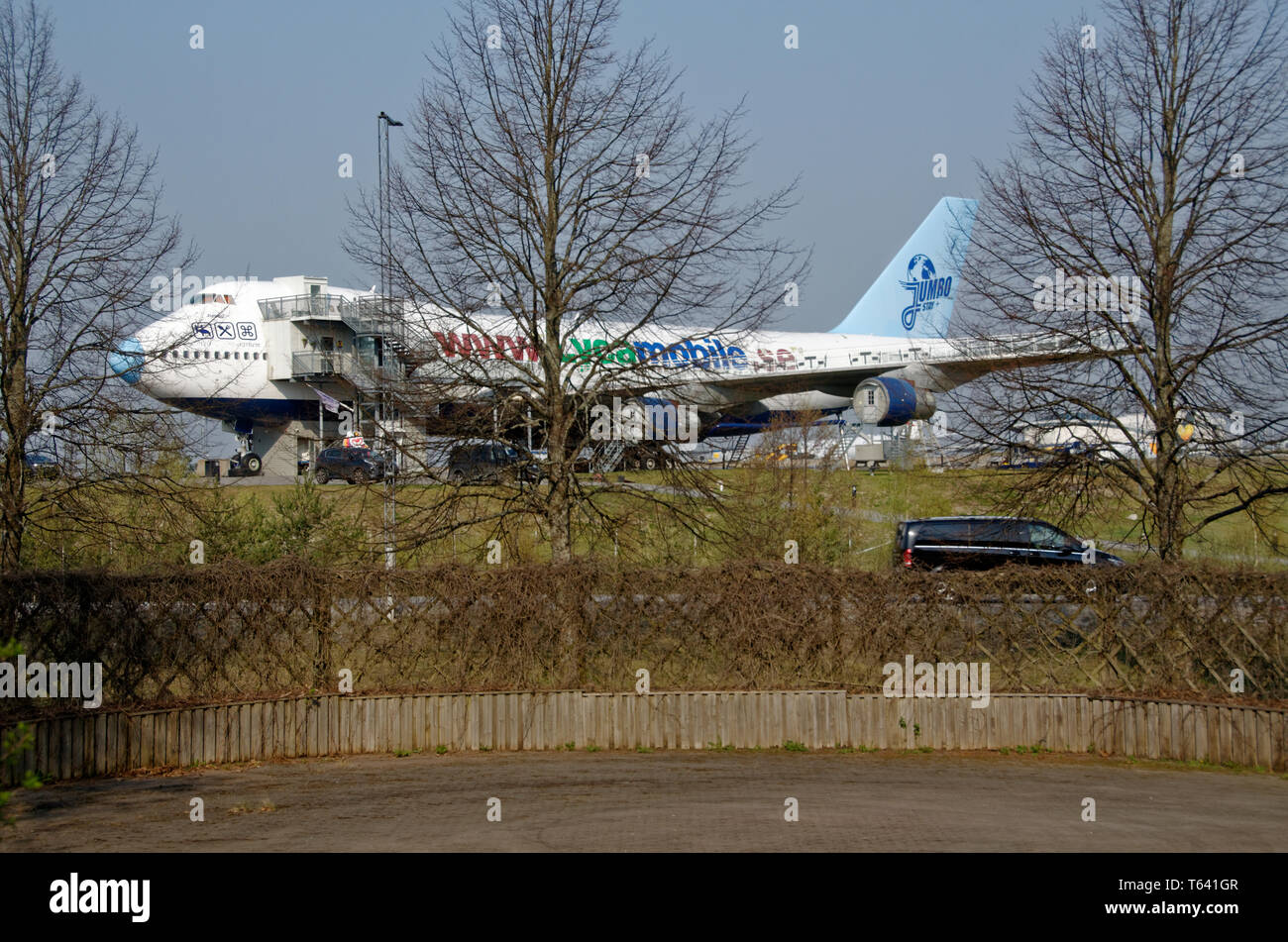 L'hôtel Jumbo, un converti 747, par l'aéroport d'Arlanda, Stockholm, Suède Banque D'Images