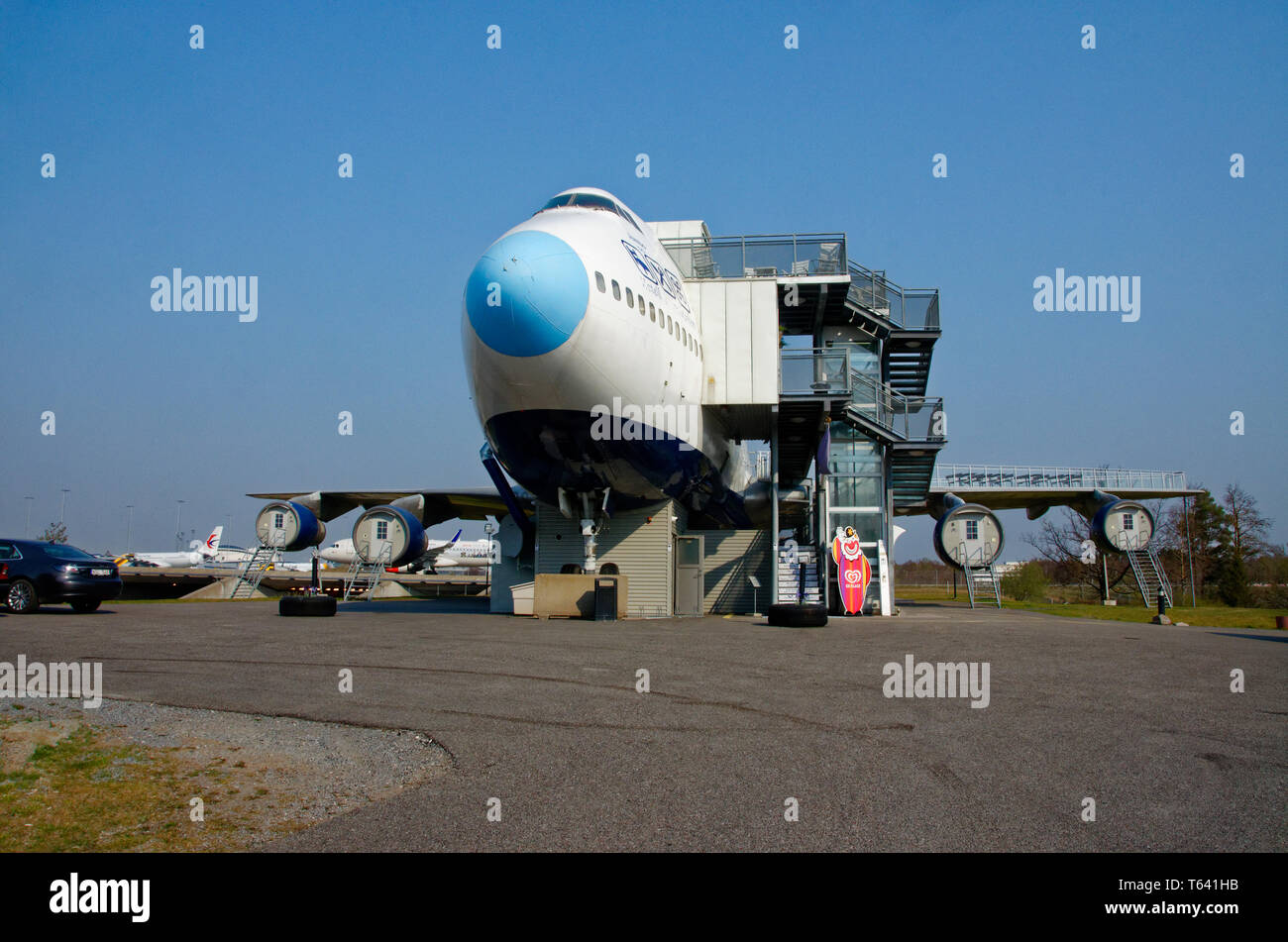 L'hôtel Jumbo, un converti 747, par l'aéroport d'Arlanda, Stockholm, Suède Banque D'Images