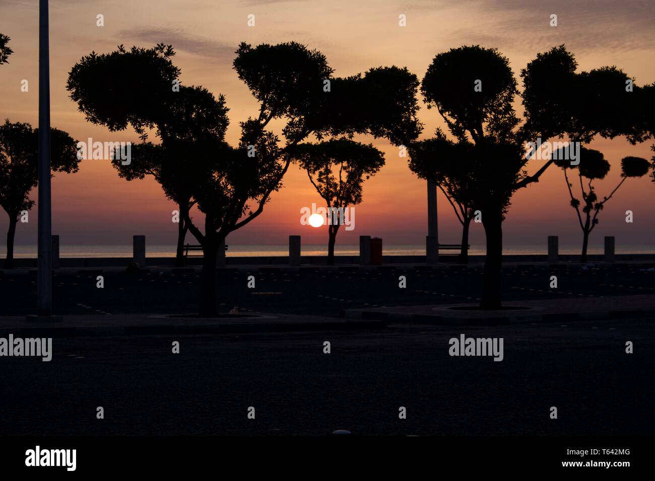 Voir le lever du soleil sur la plage de la ville de Koweït Banque D'Images