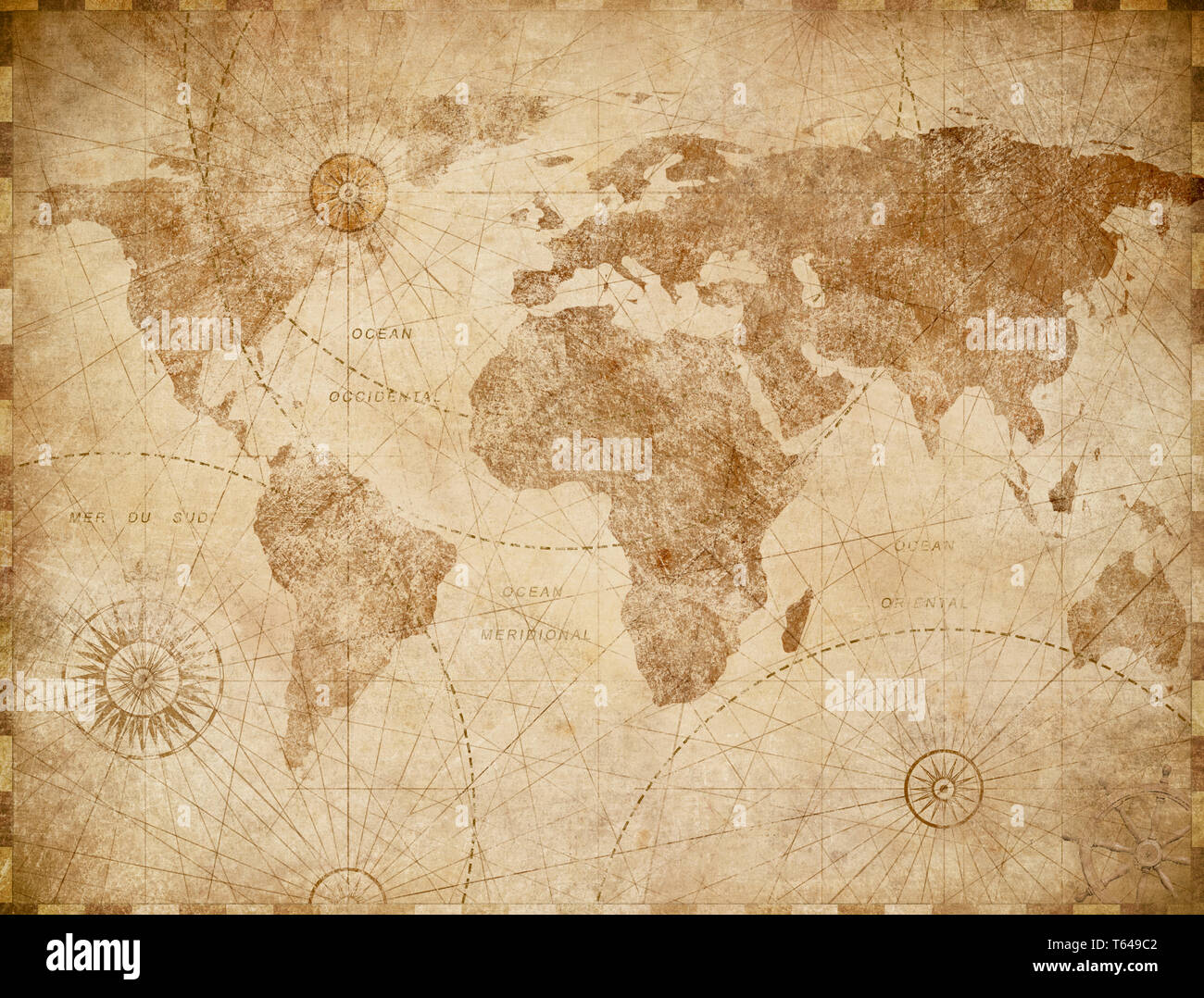 Carte du monde médiéval de la stylisation vintage Banque D'Images