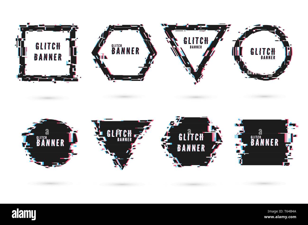 Forme géométrique bannière avec effet de distorsion - Glitch. La technologie numérique et de l'affiche moderne de modèle. Vector illustration isolé sur blanc bac Illustration de Vecteur