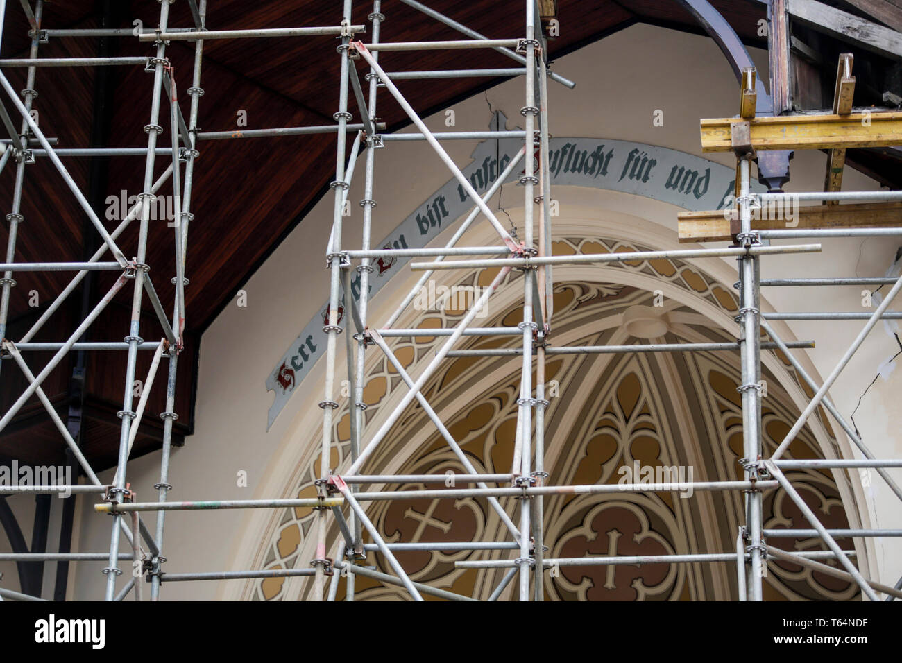 Sao Paulo - SP - 04/29/2019 - Fire Building Wilton Paes de Almeida termine 1 an - Cathédrale anglicane de Sao Paulo, a été convenu lors de l'effondrement de l'prdio, toujours dans la phase de reconstruction, avec aucune prévision à la fin. Le matin du 1 mai 2018, l'immeuble Wilton Paes de Almeida, situé dans la région de Largo do Paissandu, dans le centre-ville de Sao Paulo, a commencé à prendre feu au 5ème étage, suite à un court-circuit dans un climatiseur, un peu plus d'une heure plus tard, l'édifice de 24 étages s'est effondré en raison de la grande temeprature et est descendu, 7 personnes sont mortes et des dizaines de familles occupant la place irrég Banque D'Images