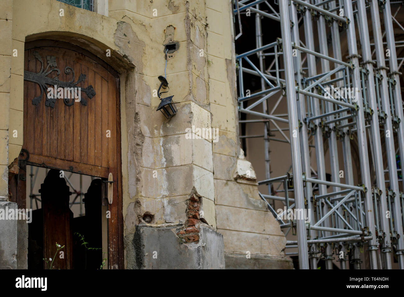 Sao Paulo - SP - 04/29/2019 - Fire Building Wilton Paes de Almeida termine 1 an - Cathédrale anglicane de Sao Paulo, a été convenu lors de l'effondrement de l'prdio, toujours dans la phase de reconstruction, avec aucune prévision à la fin. Le matin du 1 mai 2018, l'immeuble Wilton Paes de Almeida, situé dans la région de Largo do Paissandu, dans le centre-ville de Sao Paulo, a commencé à prendre feu au 5ème étage, suite à un court-circuit dans un climatiseur, un peu plus d'une heure plus tard, l'édifice de 24 étages s'est effondré en raison de la grande temeprature et est descendu, 7 personnes sont mortes et des dizaines de familles occupant la place irrég Banque D'Images