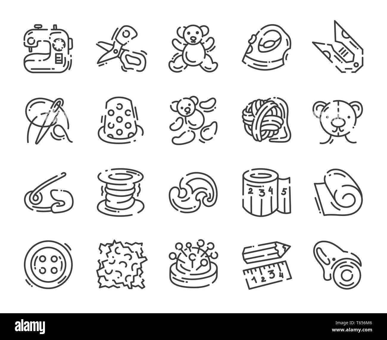 À propos de l'icône et les jouets à coudre couture isolated on white Illustration de Vecteur