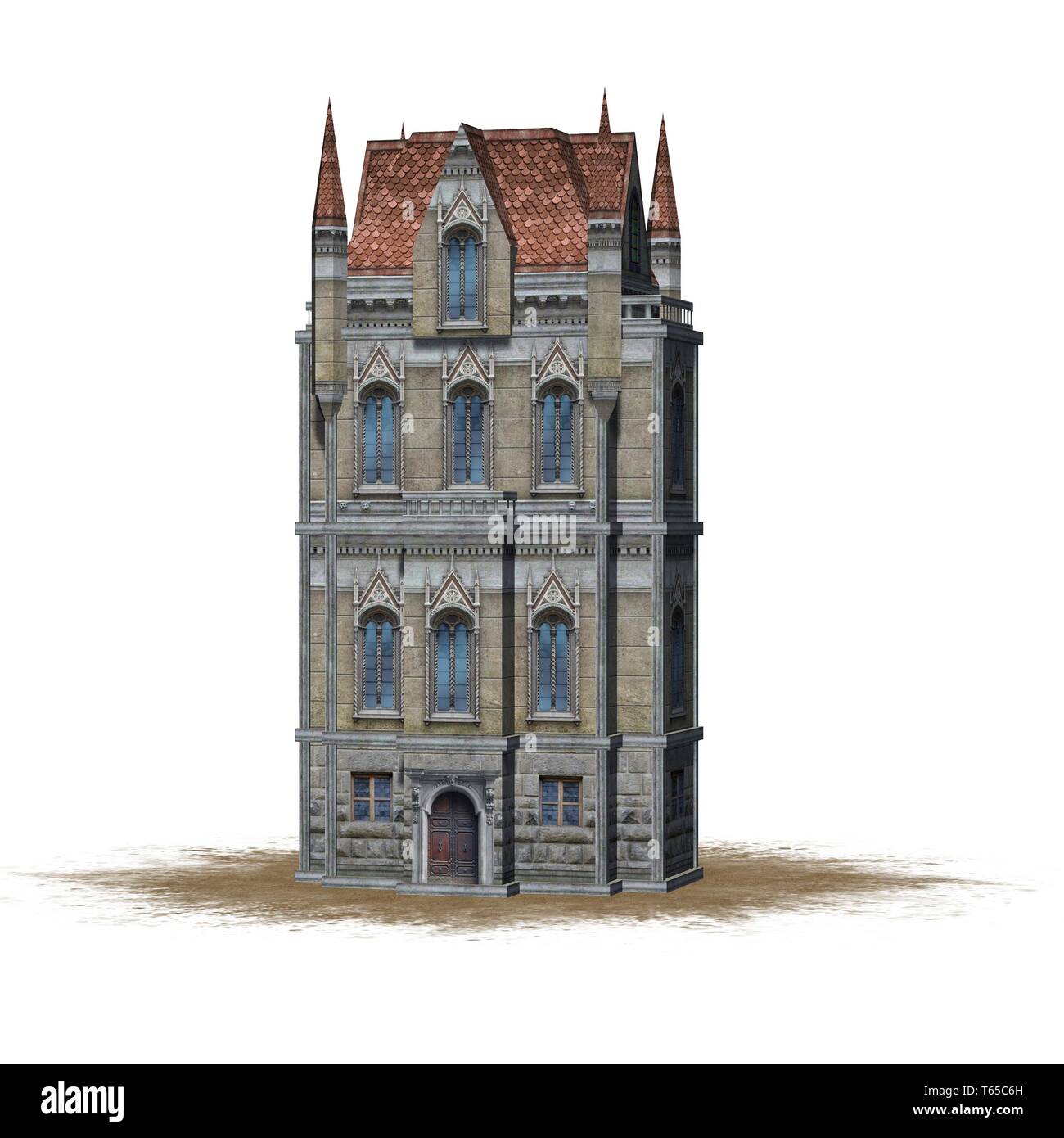 La cathédrale médiévale sur une zone verte - isolé sur fond blanc - 3D illustration Banque D'Images