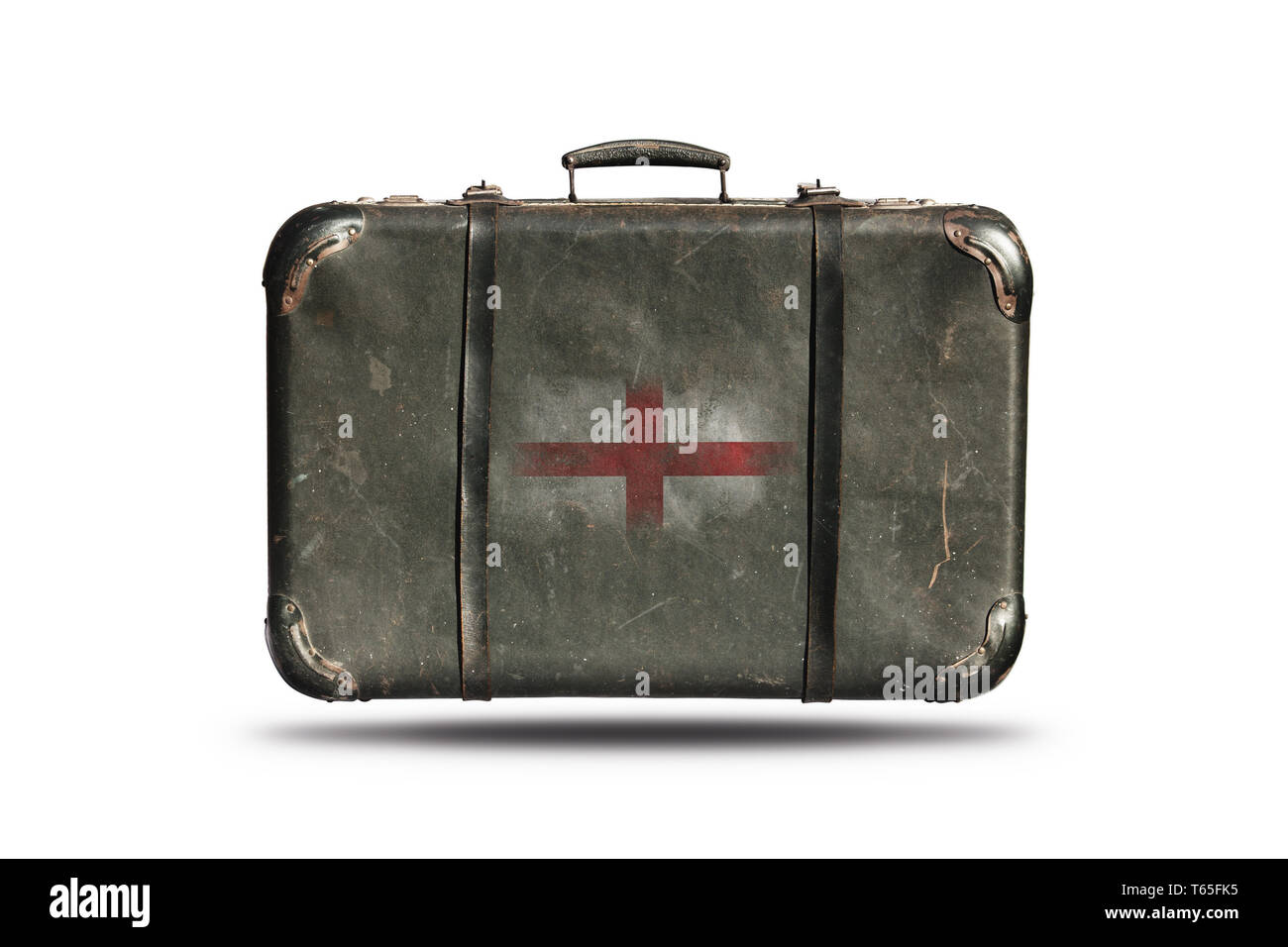 Valise de voyage en cuir vintage avec le drapeau de l'Angleterre isolé sur fond blanc Banque D'Images