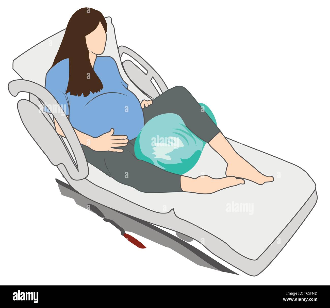 Femme enceinte Grossesse en position de travail avec ballon arachide sur lit d'hôpital Illustration de Vecteur