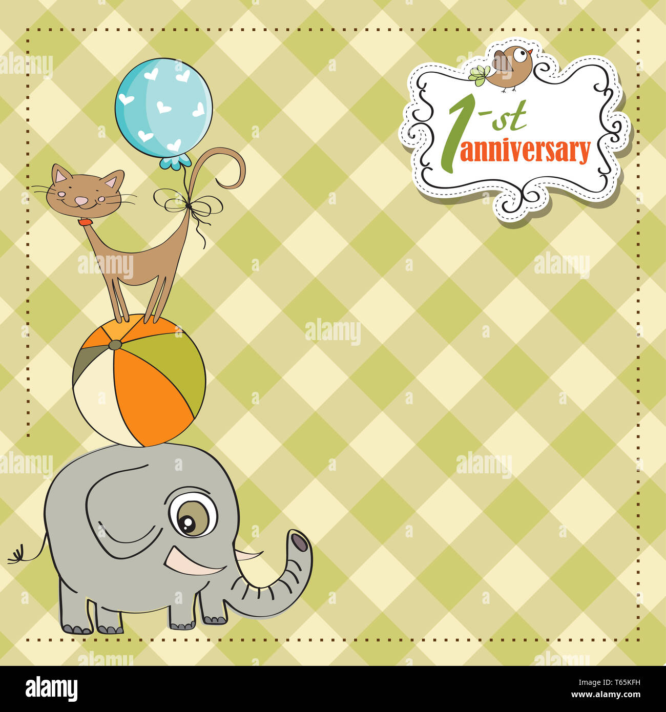 Premier anniversaire carte avec pyramide d'animaux Banque D'Images