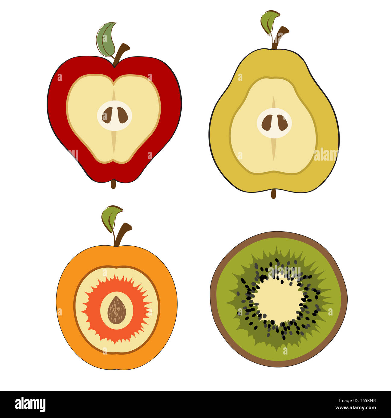 Articles de fruits, réduit de moitié isolé sur fond blanc Banque D'Images