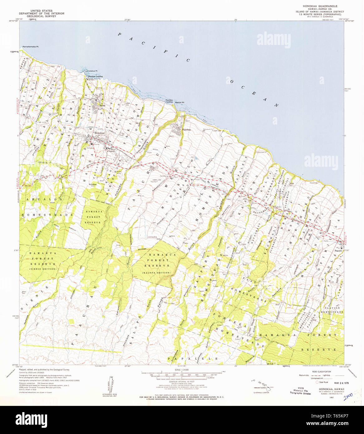 USGS TOPO Map Hawaii HI Honokaa 3492861957 Restauration 24000 Banque D'Images