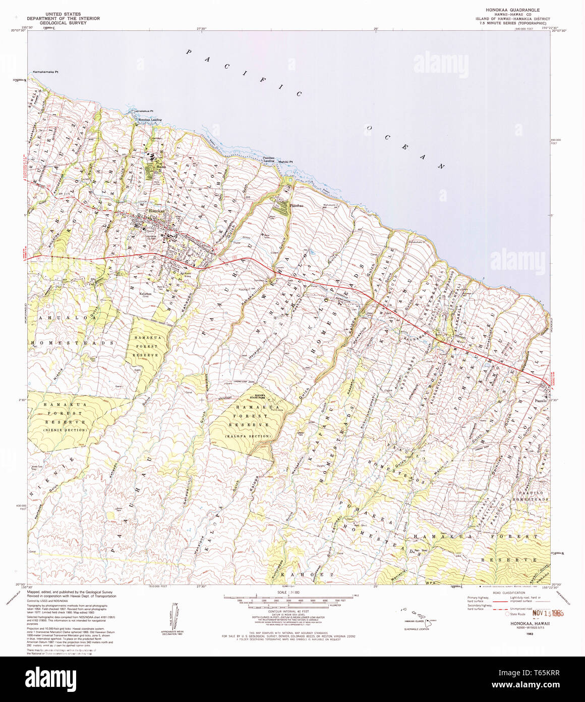 USGS TOPO Map Hawaii HI Honokaa 3492871983 Restauration 24000 Banque D'Images