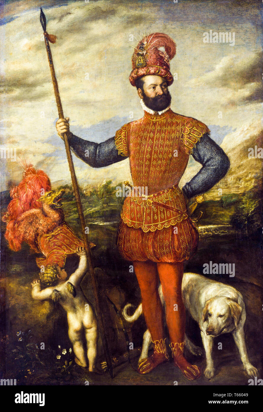 Titien, Tiziano Vecellio, Homme en costume militaire, peinture à l'huile sur toile, vers 1550 Banque D'Images