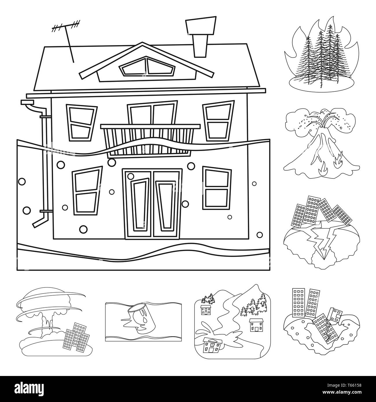 Objet isolé de cataclysme et symbole de catastrophe. Ensemble de cataclysme et apocalypse stock vector illustration. Illustration de Vecteur