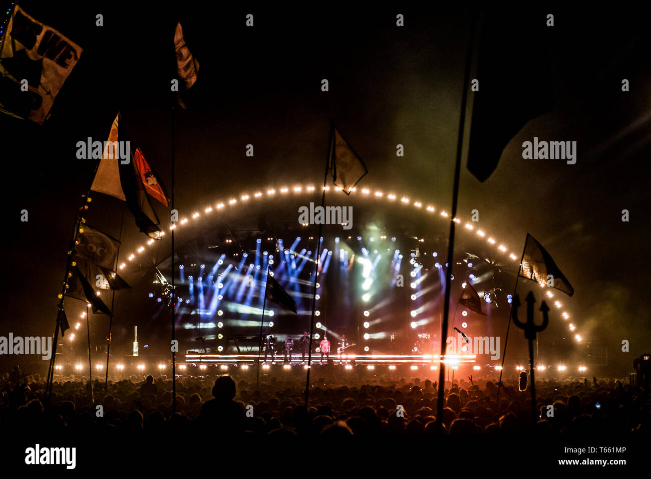 Le Danemark, Roskilde - Juillet 5, 2018. Une vue imprenable sur le concert la foule en face de l'une des nombreuses étapes pendant le festival de musique danois Roskilde Festival 2018. (Photo crédit : Gonzales Photo - Peter Troest). Banque D'Images